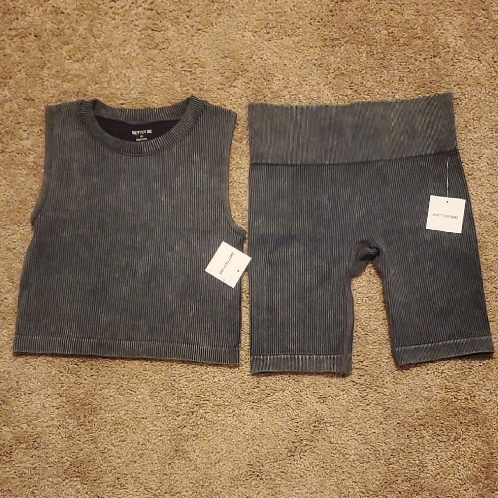 Womens NWT Better Be Gray Crop Top And Biker Set